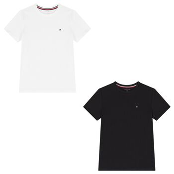 Boys Black & White Cotton Logo T-Shirts ( 2-Pack )
