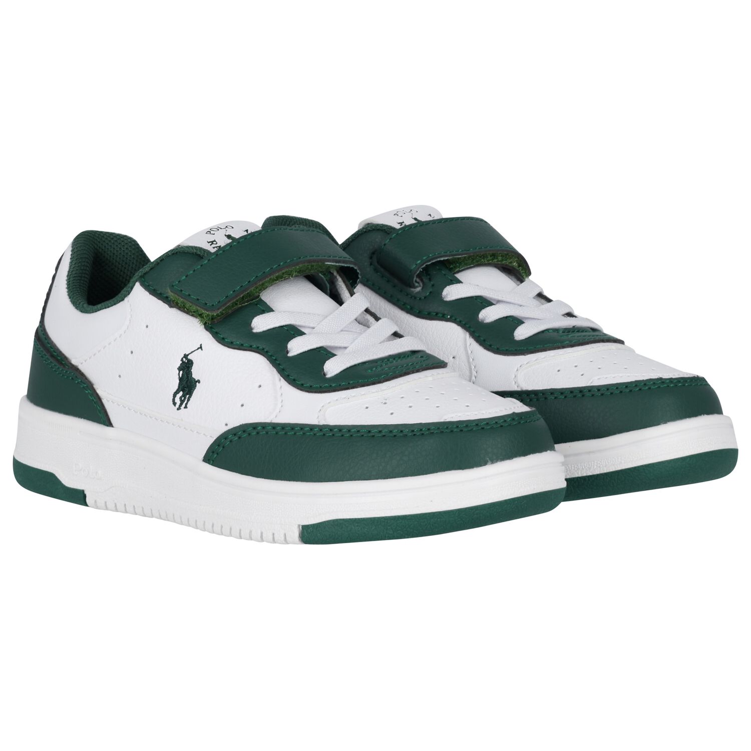 Boys White & Green Logo Trainers, 1, hi-res