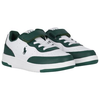 Boys White & Green Logo Trainers
