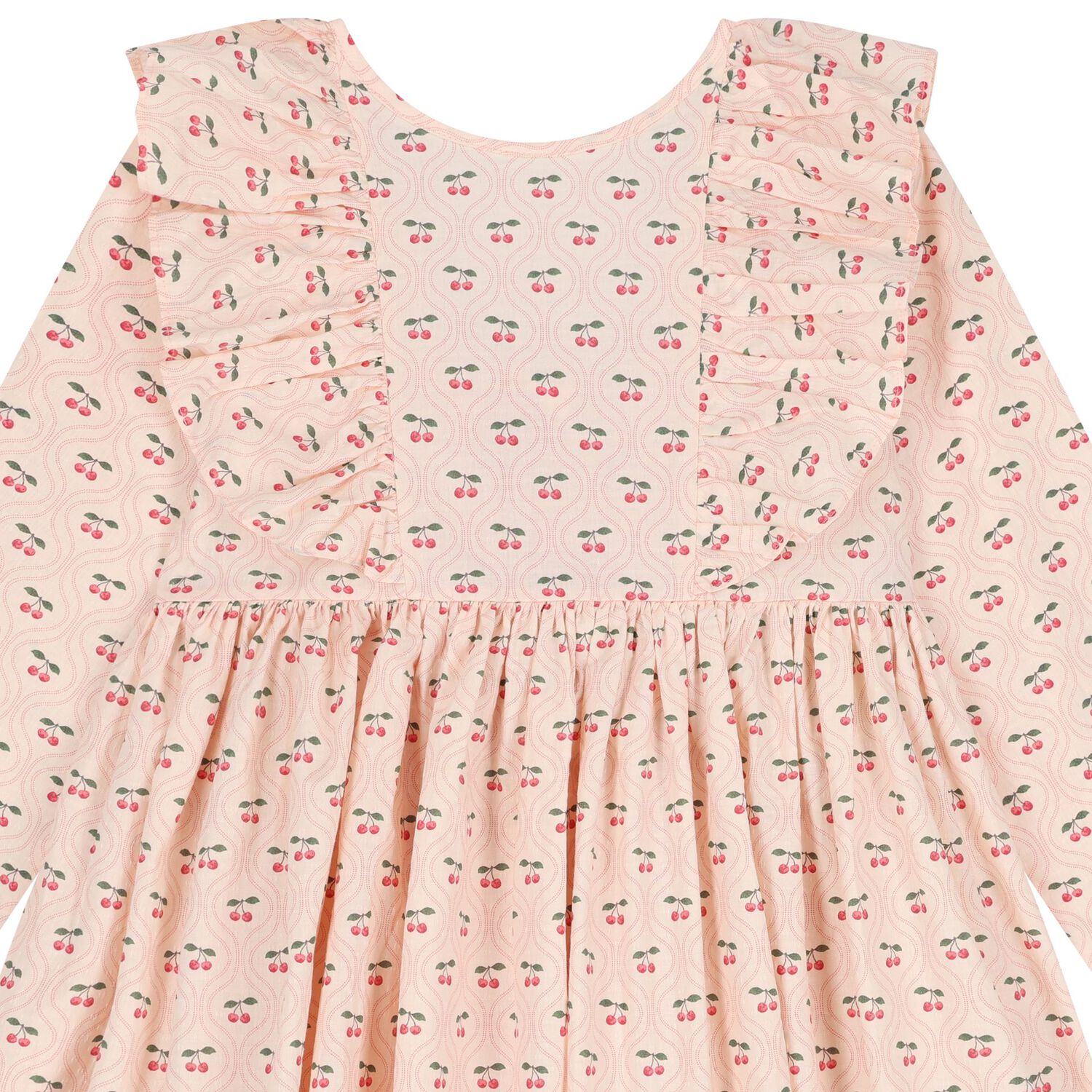 Girls Pink Ruffled Cherry Dress, 1, hi-res