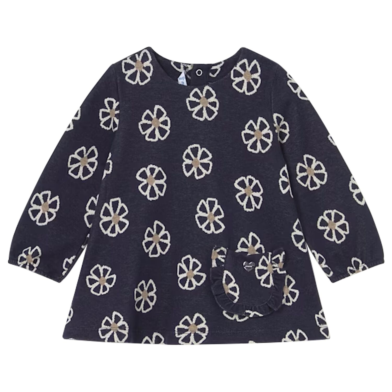 Younger Girls Navy Blue Floral Dress, 1, hi-res