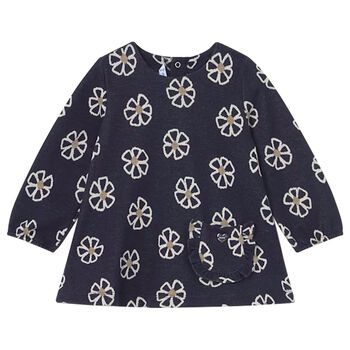 Younger Girls Navy Blue Floral Dress