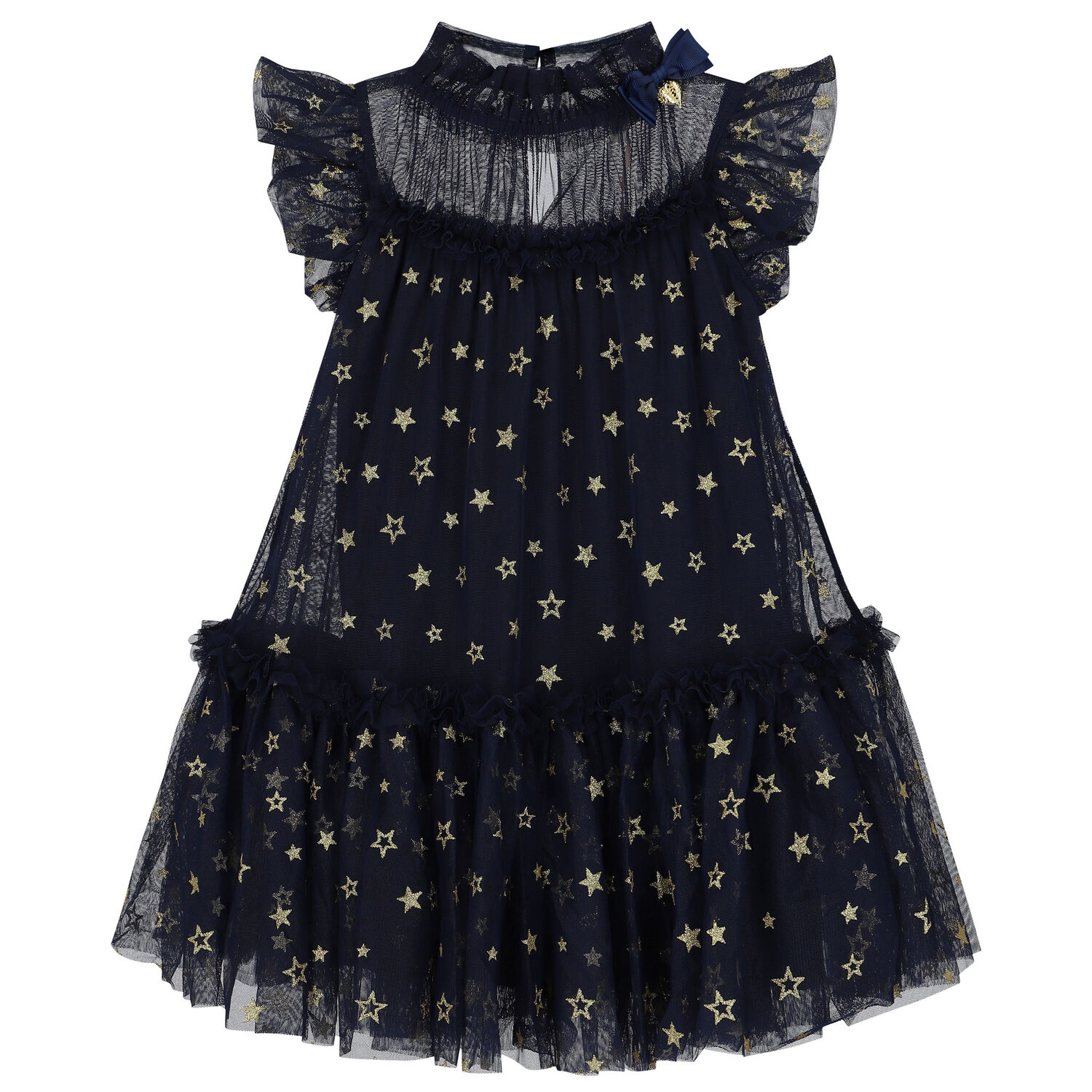Girls Navy Blue Star Tulle Dress, 2, hi-res