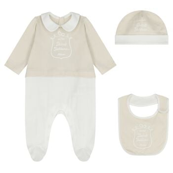 White & Beige Logo Babygrow Gift Set