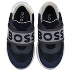Boys Navy Blue Logo Trainers, 2, hi-res