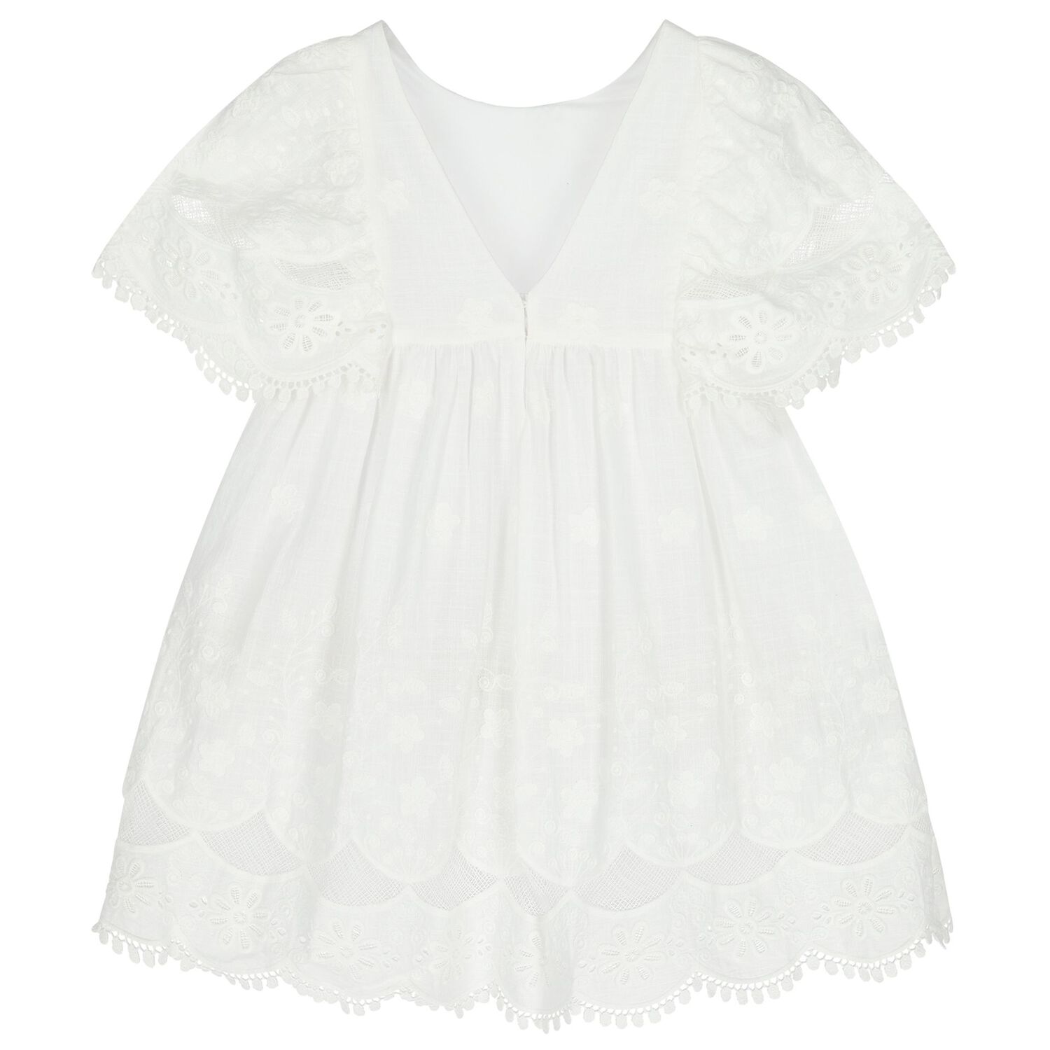 Girls White Floral Lace Dress, 1, hi-res