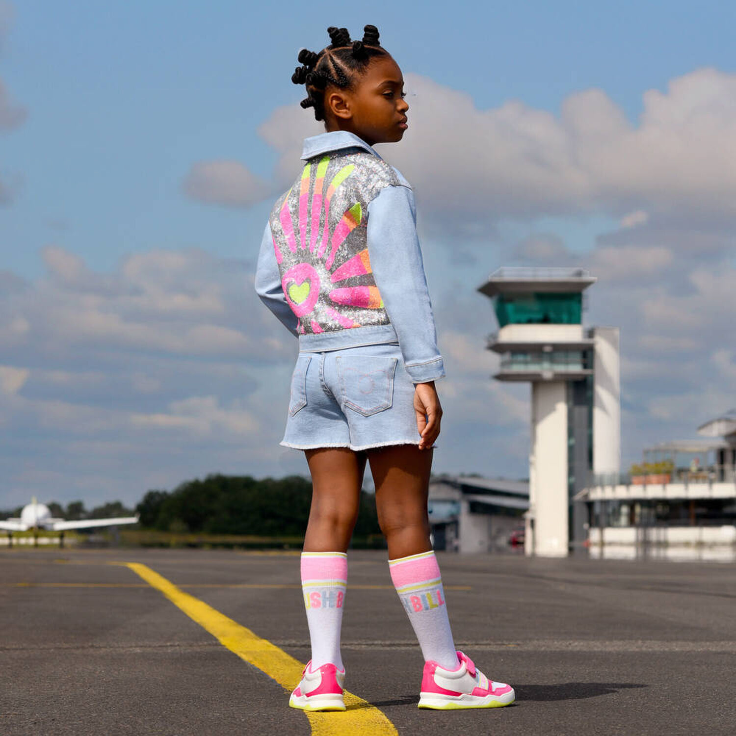 Girls Blue Denim Sequin Shorts, 1, hi-res image number null