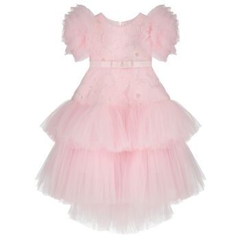 Girls Roshelle Pink Floral Applique Tulle Dress
