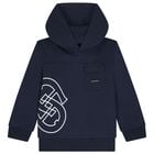 Boys Navy Blue Logo Hooded Top, 1, hi-res