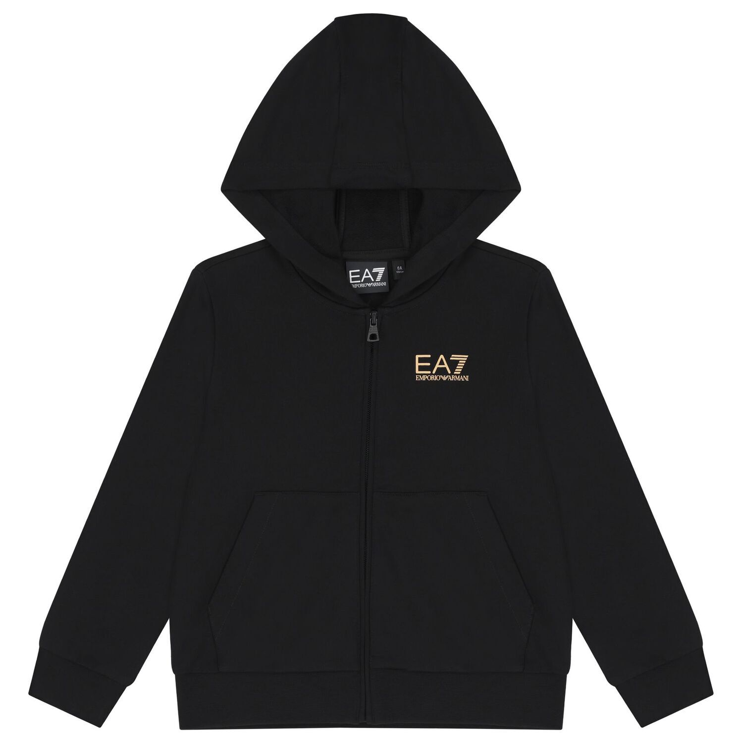 Boys Black Logo Hooded Zip Up Top, 1, hi-res