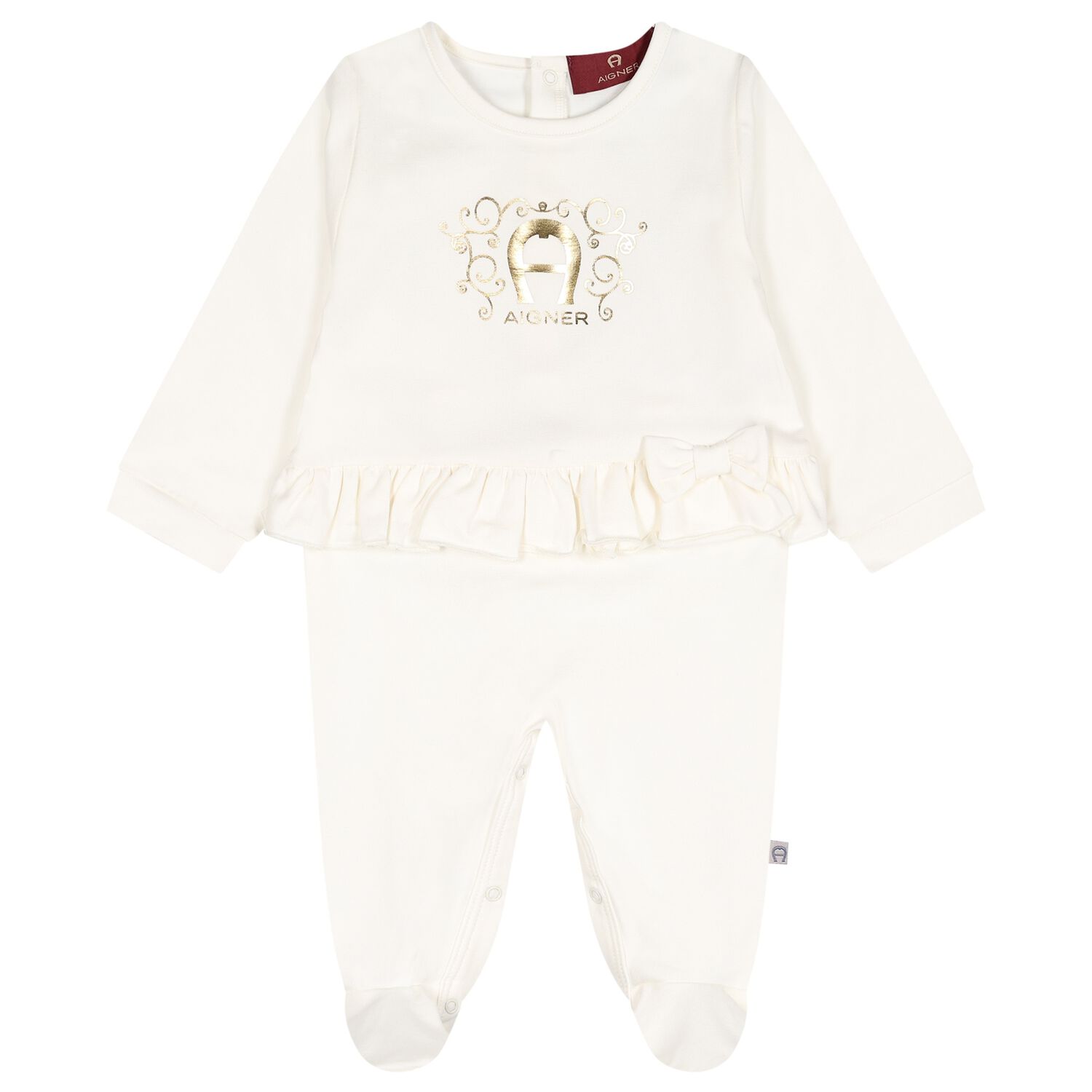 Baby Girls Ivory & Gold Logo Babygrow, 1, hi-res