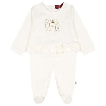 Baby Girls Ivory & Gold Logo Babygrow