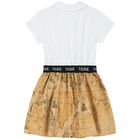 Girls White & Beige Geo Map Polo Dress, 1, hi-res