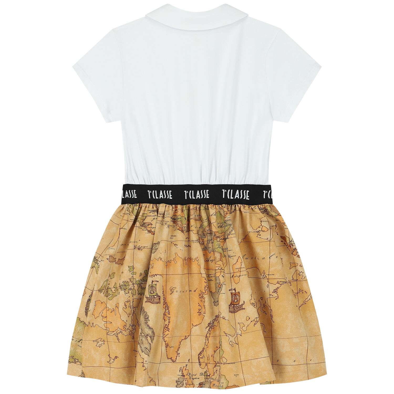 Girls White & Beige Geo Map Polo Dress, 1, hi-res