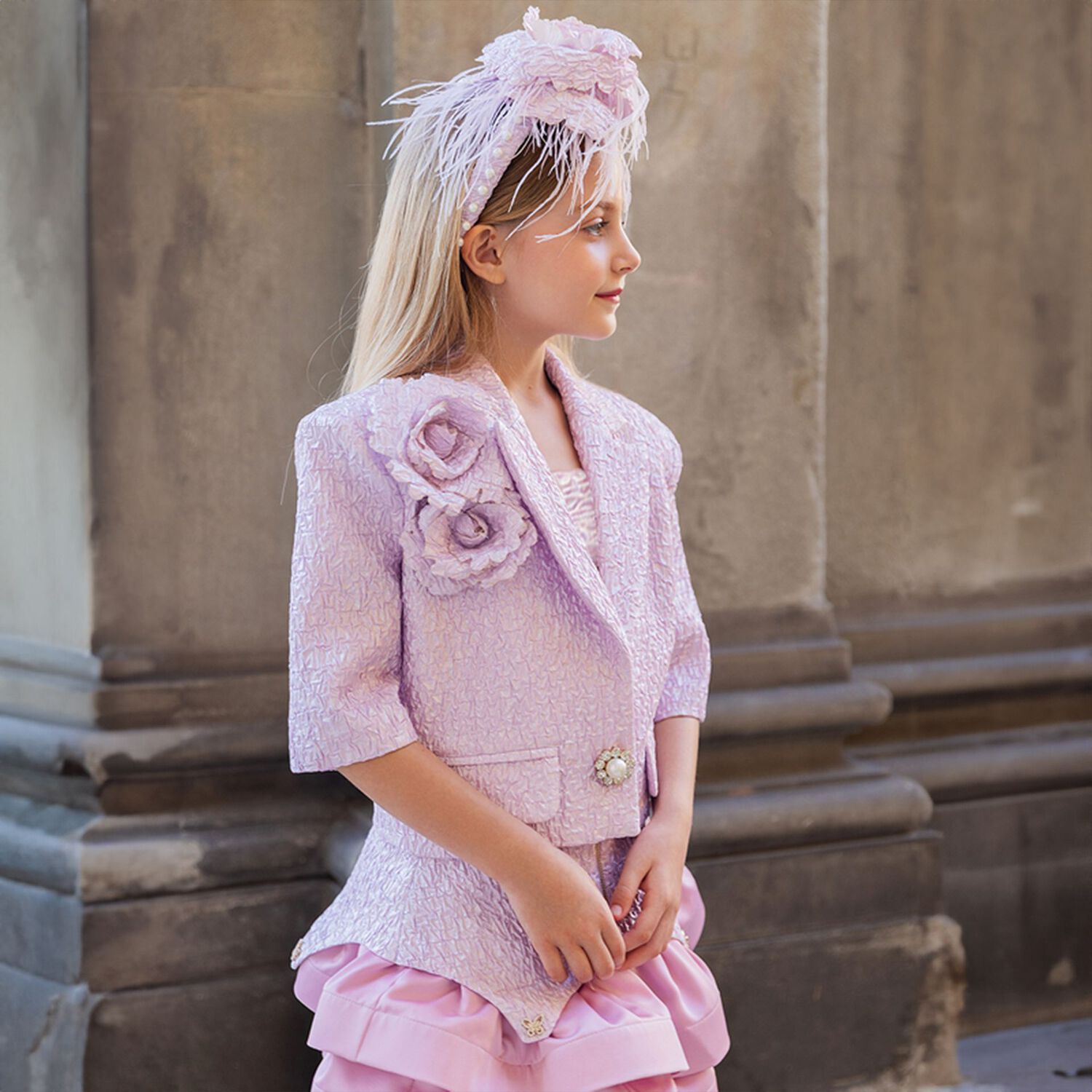 Girls Pink Flower Headband, 1, hi-res