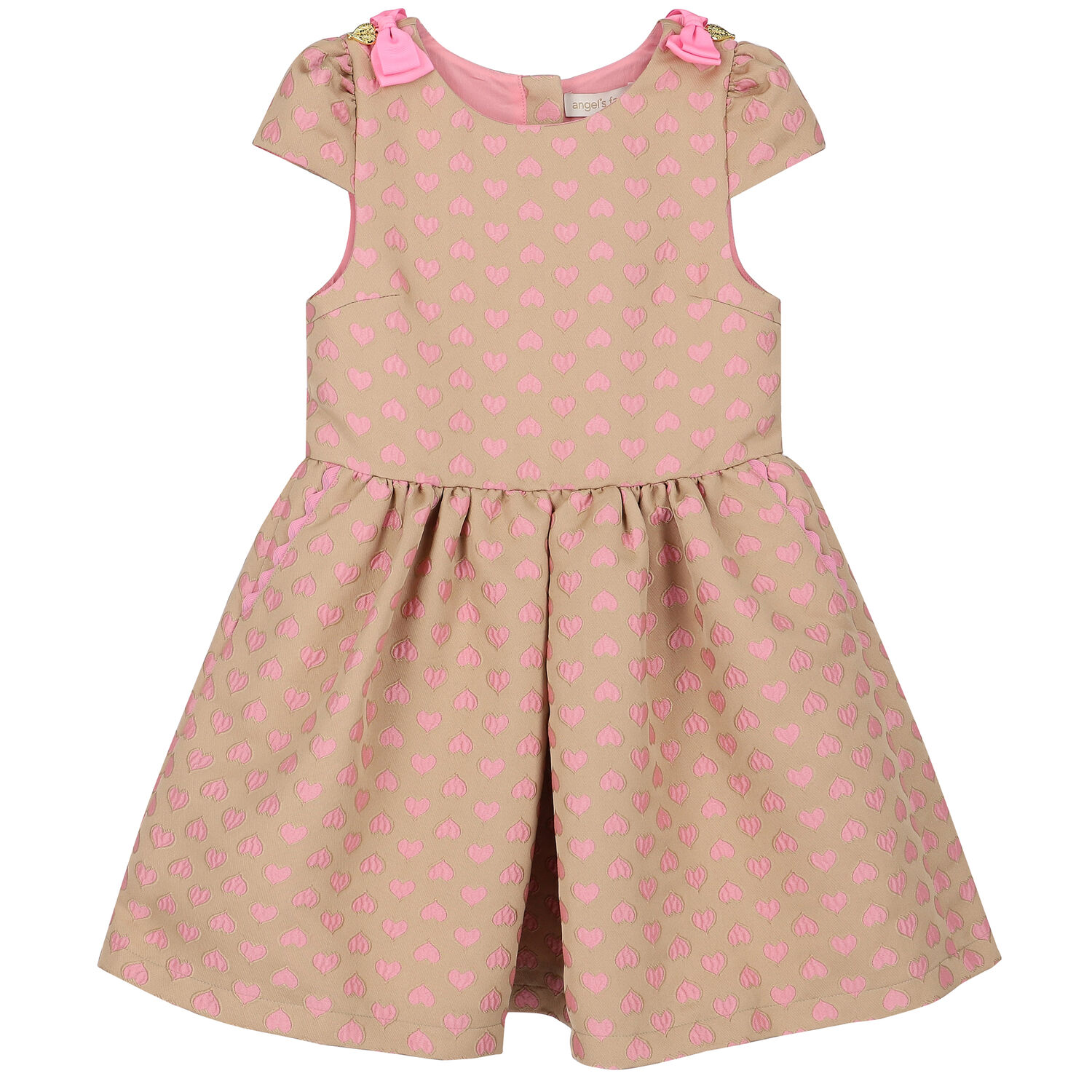 Girls Beige & Pink Jacquard Hearts Dress, 1, hi-res image number null