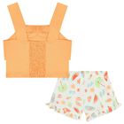 Girls Orange & Ivory Fruit Shorts Set, 1, hi-res