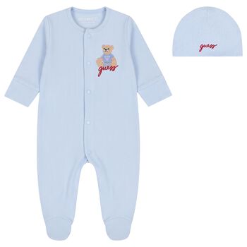 Baby Boys Blue Teddy Bear Logo Babygrow Gift Set