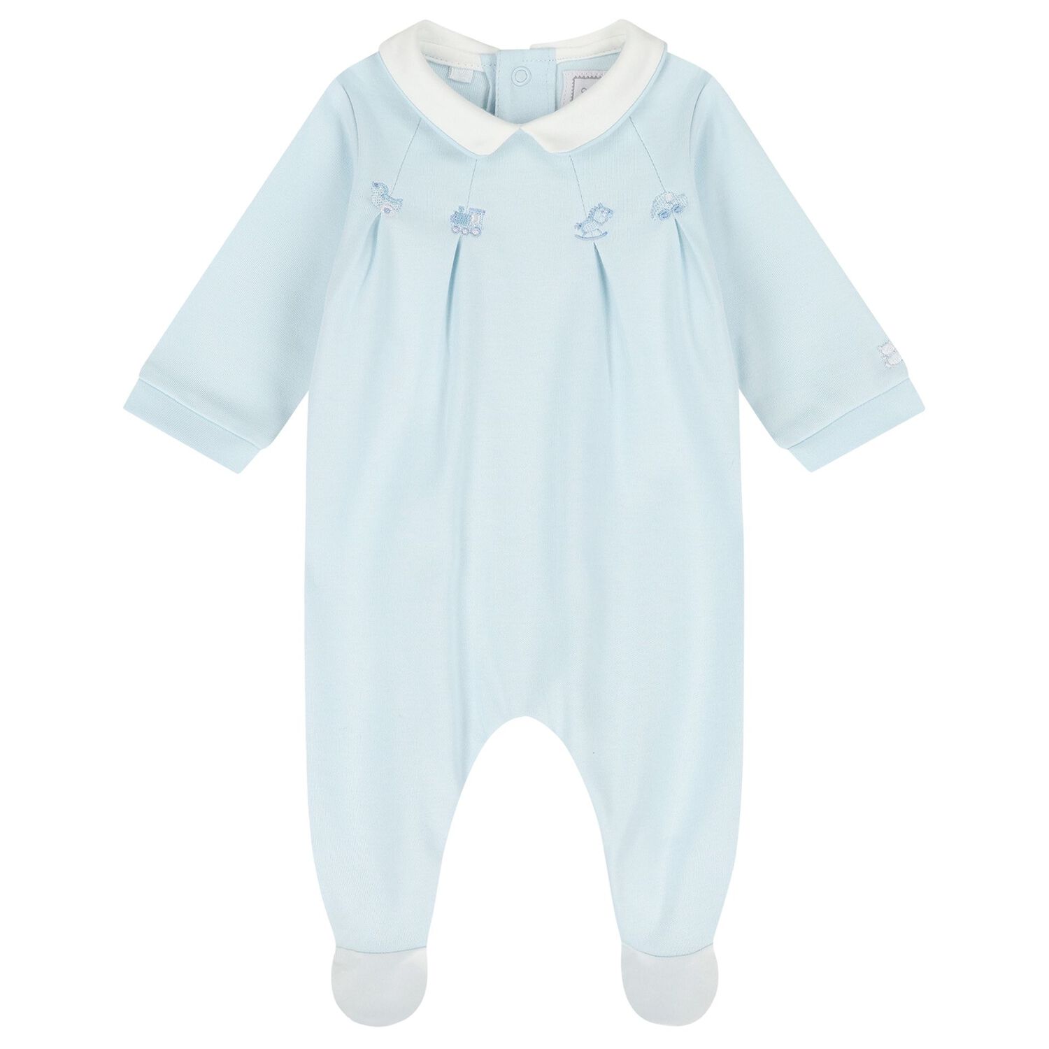 Baby Boys Blue & Ivory Flower Babygrows ( 2-Pack ), 1, hi-res