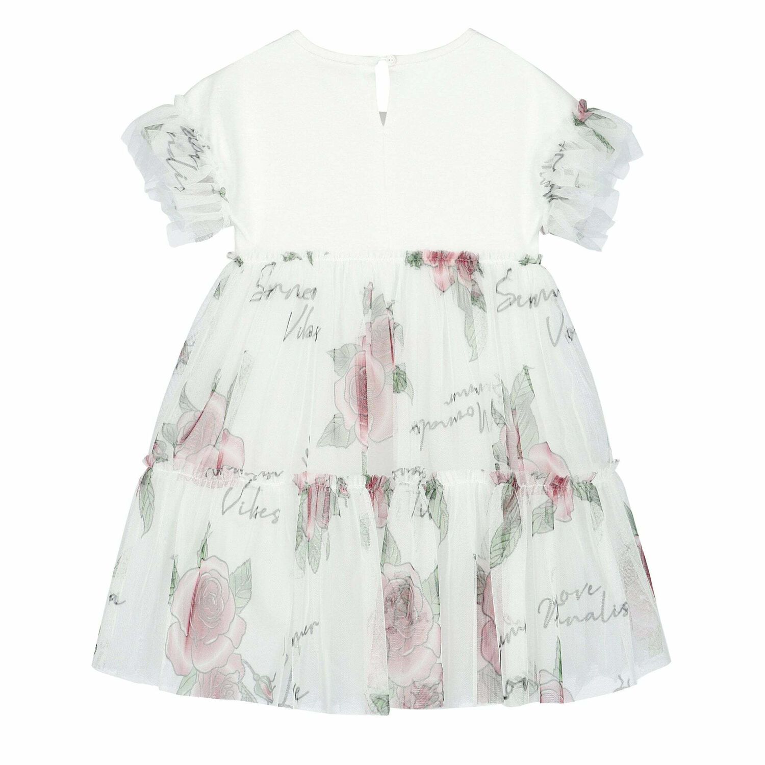 Girls White Floral Tulle Dress, 1, hi-res image number null