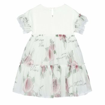 Girls White Floral Tulle Dress