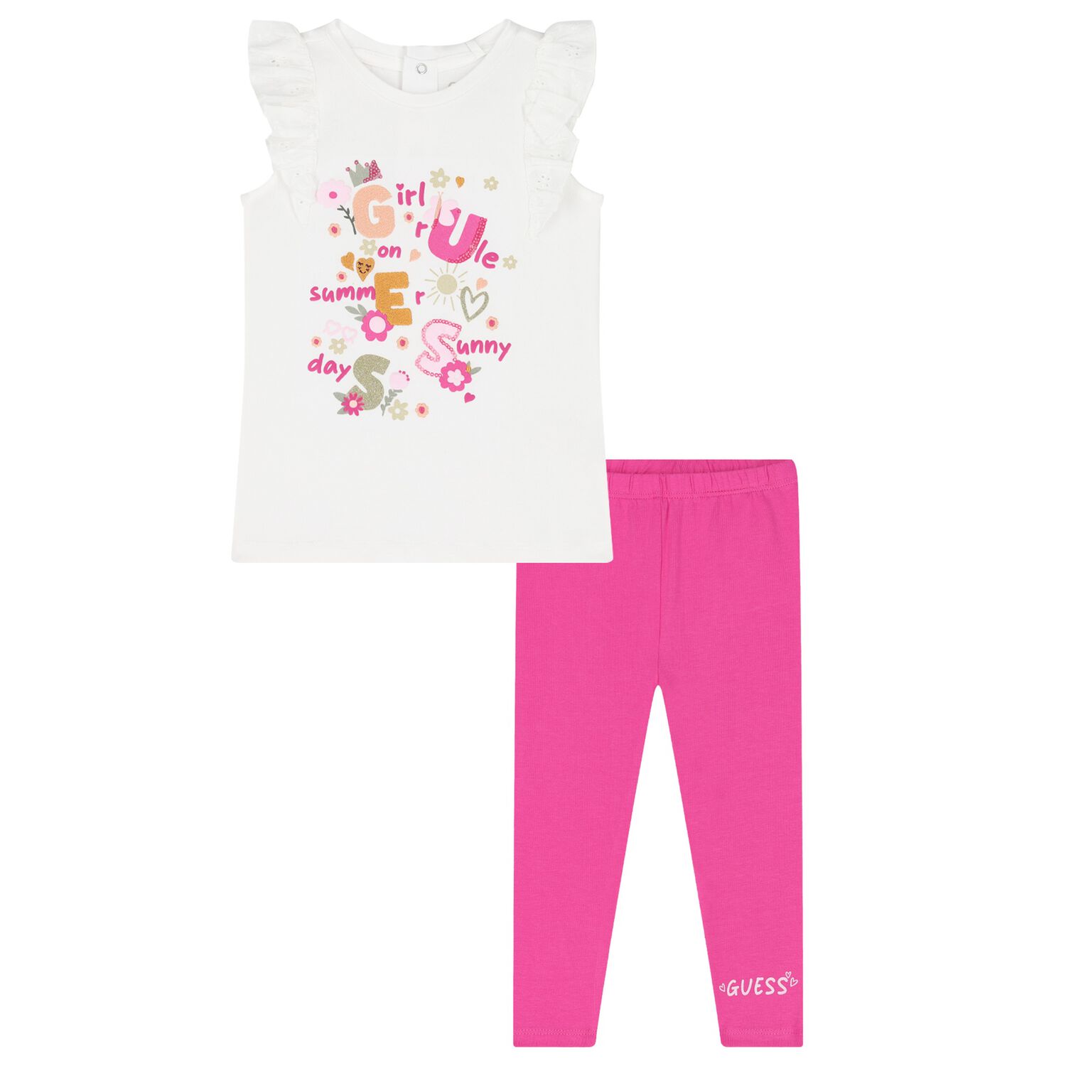 Younger Girls White & Pink Leggings Set, 1, hi-res