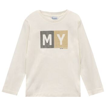 Boys Ivory Logo Long Sleeve Top