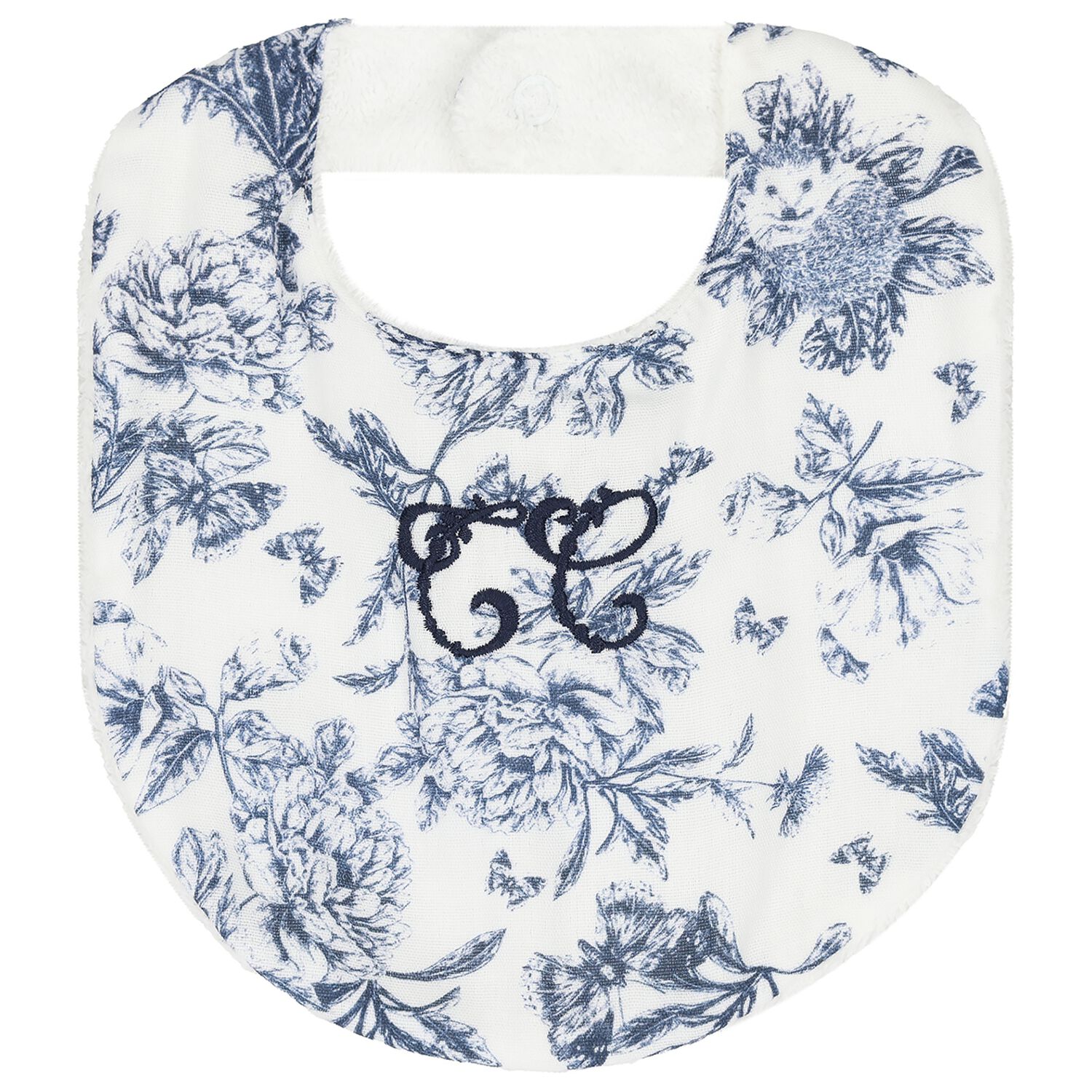 White & Navy Blue Toile De Jouy Baby Bib, 1, hi-res image number null