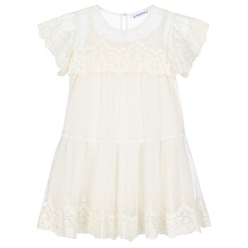 Girls Ivory Embroidered Tulle Dress