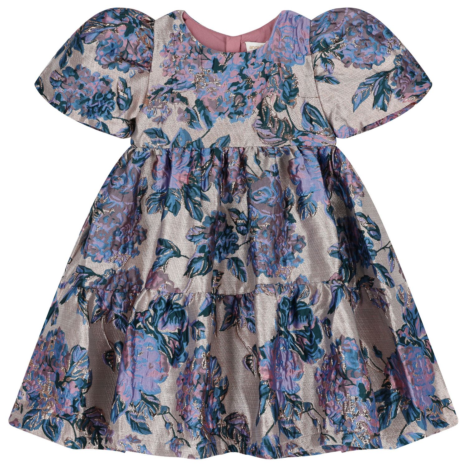 Girls Lilac & Blue Floral Jacquard Dress, 1, hi-res