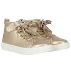 Girls Gold Bow Trainers, 1, hi-res