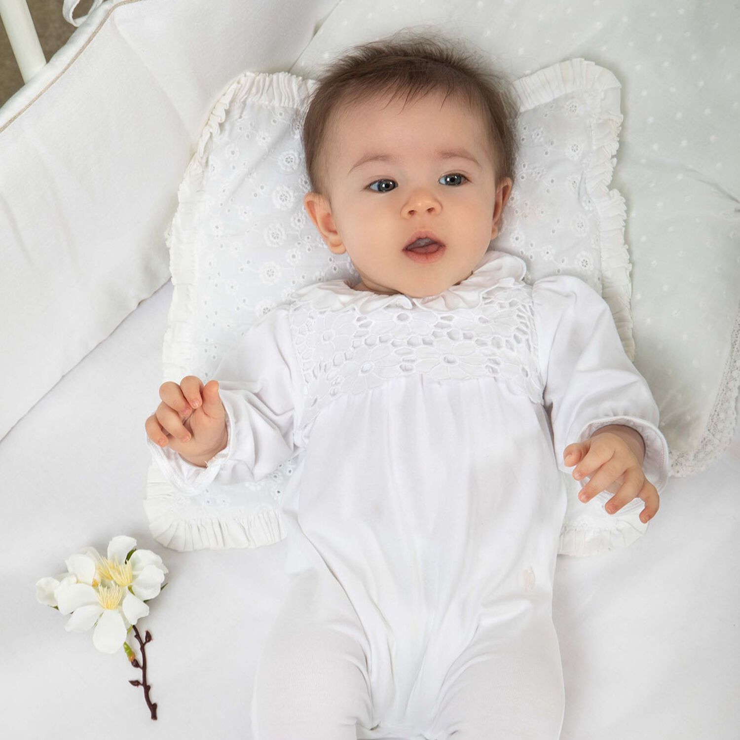 Baby Girls White Babygrow, 1, hi-res