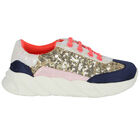 Girls Gold & Navy Embellished Trainers, 1, hi-res