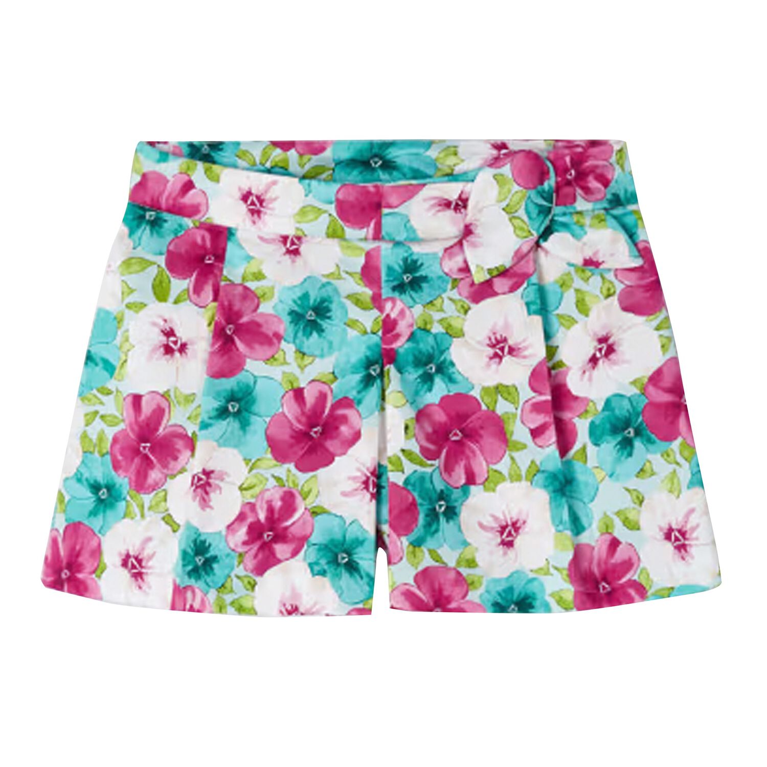 Girls Blue & Pink Floral Shorts, 2, hi-res