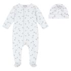 Baby White and Grey Stork Print Babygrow Set, 1, hi-res
