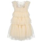 Girls Beige Sequin Tulle Dress, 1, hi-res