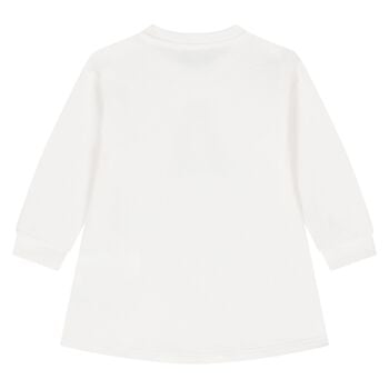 Younger Girls White Teddy Bear Logo Dress