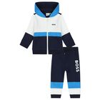 Younger Boys White & Navy Blue Tracksuit, 1, hi-res