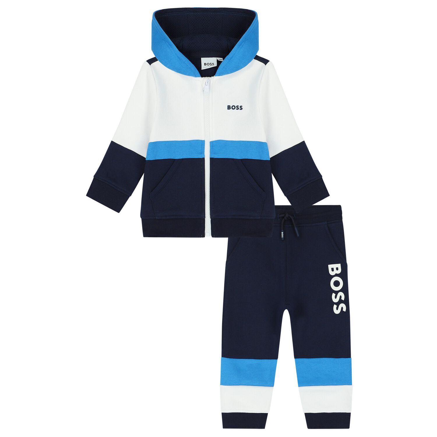 Younger Boys White & Navy Blue Tracksuit, 1, hi-res image number null