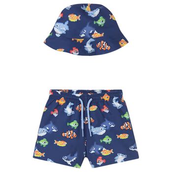 Younger Boys Blue Swim Shorts & Reversible Hat Set