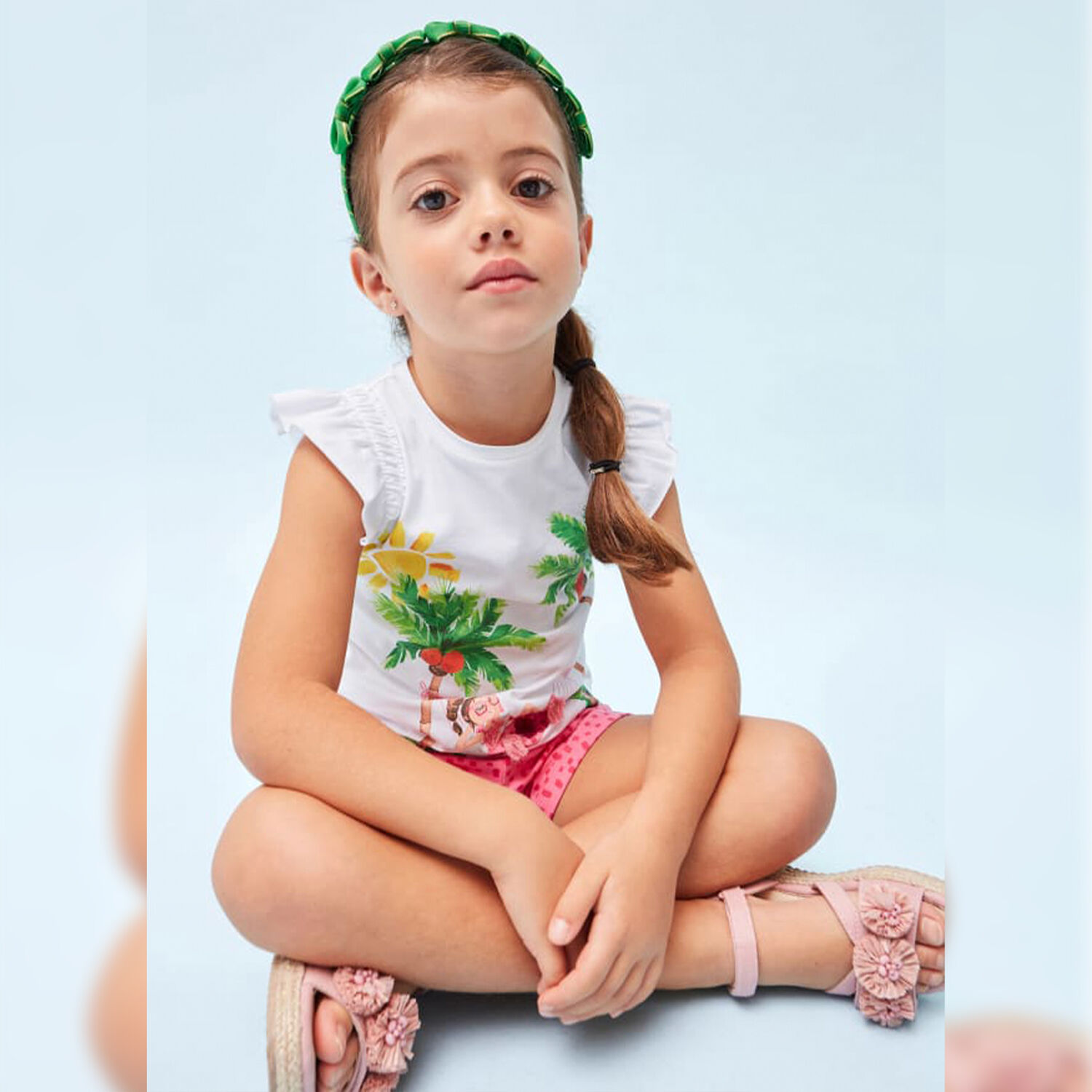 Girls Ivory & Pink Graphic Shorts Set, 1, hi-res