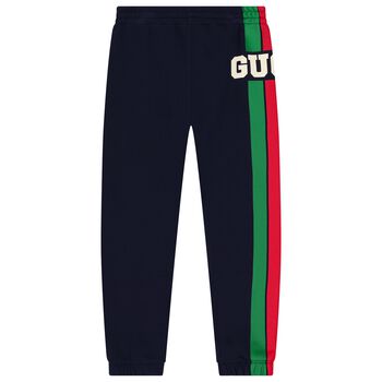 Boys Navy Blue Logo Web Striped Joggers