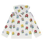 Younger Girls Ivory Flower Hooded Zip Up Top, 1, hi-res