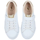 Girls White & Gold Logo Trainers, 1, hi-res