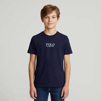 Boys Navy Cotton Polo Logo T-Shirt