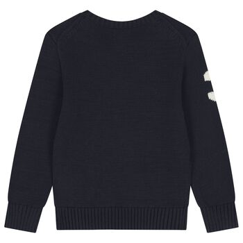 Boys Navy Blue Polo Bear Logo Knitted Sweatshirt