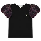 Girls Black Puff Sleeve Top, 1, hi-res