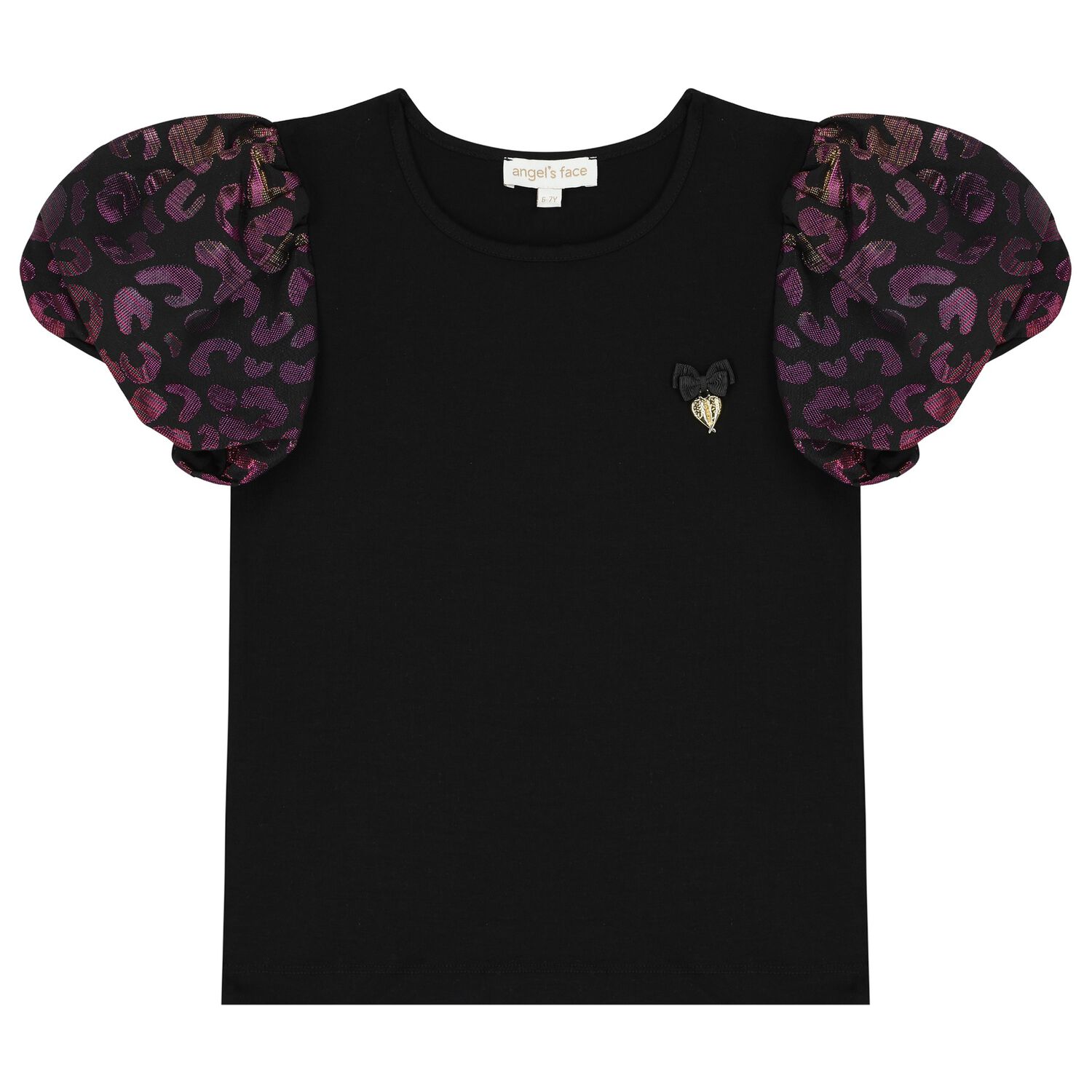Girls Black Puff Sleeve Top, 1, hi-res