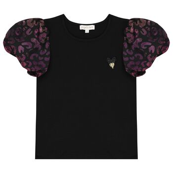 Girls Black Puff Sleeve Top