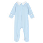 Baby Boys Blue & White Smocked Babygrow, 1, hi-res
